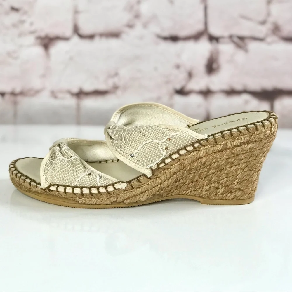 ANDRE ASSOUS Jute Espadrilles canvas wedge Beige Size 10